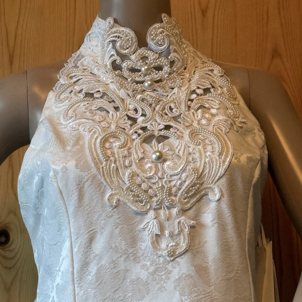 Vestido de noiva Jessica McClintock vintage novo com etiquetas de renda com miçangas tamanho 14 1 pequena falha - Imagem 3 de 4