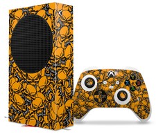Skin Wrap for XBOX Series S Console Controller Scattered Skulls Orange
