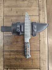 CUSTOM HANDMADE DAMASCUS KNIFE WITH PINE CONE HANDLE & PREMIMUM LEATHER SHEATH
