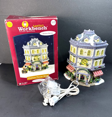 Santa's Workbench Chelsea Flower Shop Porcelain Lighted + Box + New Cord & Bulb