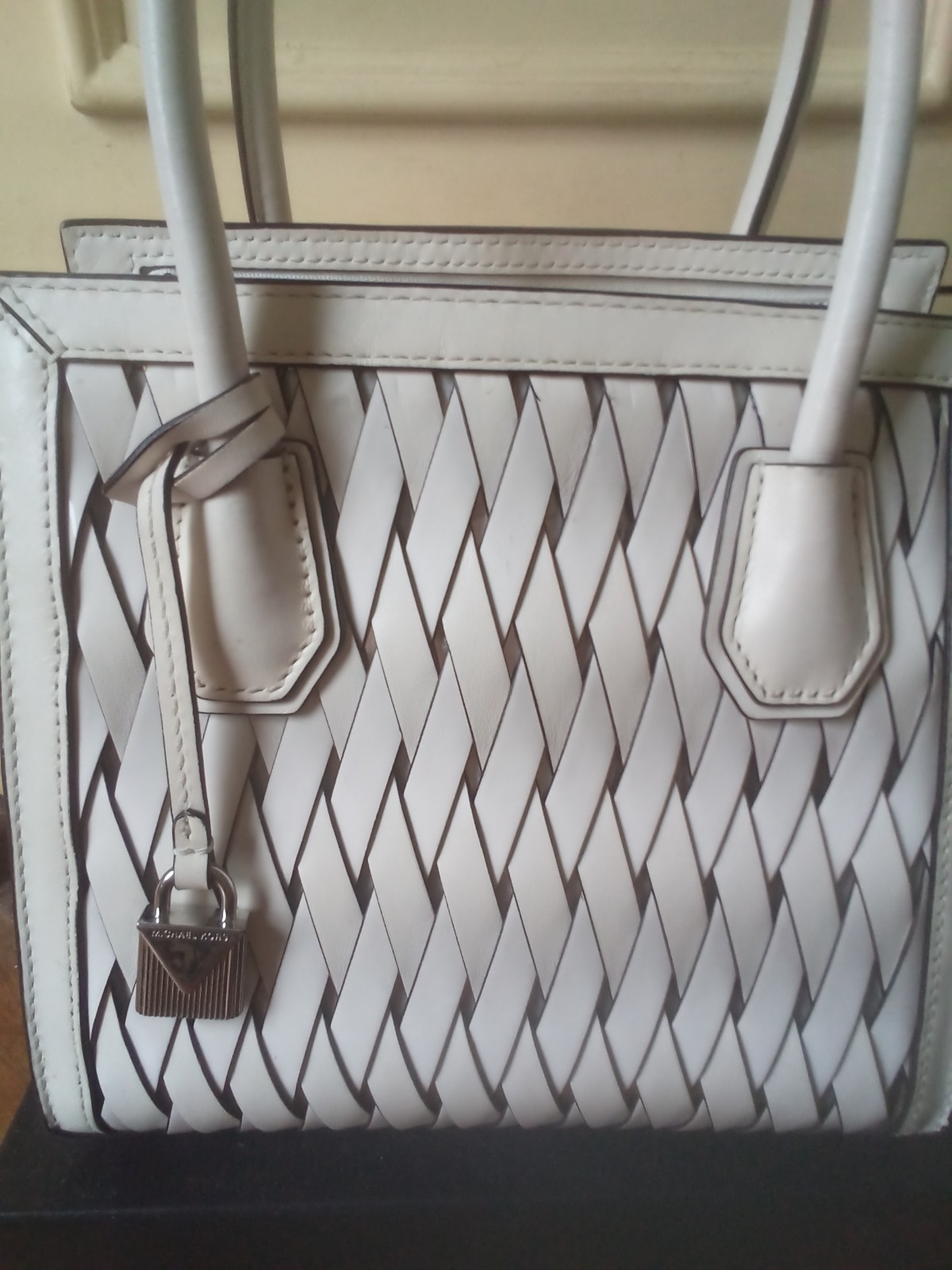 Michael Kors Mercer Purse with Silver & White Weaving Front EUC