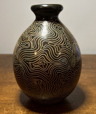 Leandro Lopez Signed Pottery Handmade Brown Glazed Spiral Design