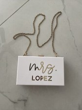 White Beaded Bridal Bride Wedding Bag Purse Clutch Gold With LOPEZ Can Peel Off.
