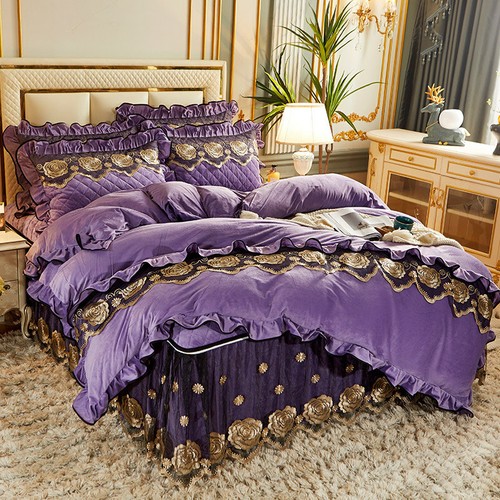 Lace Velvet Duvet Cover Set with 2 Pillowcases Double Bed Queen Quilt Cover Soft - Picture 56 of 96