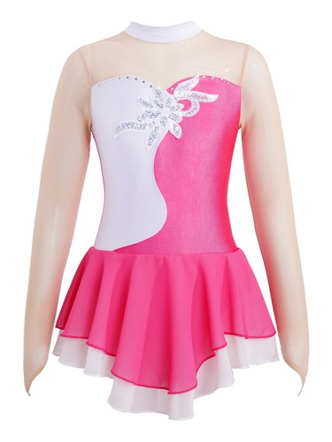 Kinder Mädchen Tanzkleid Eiskunstlauf-Kleid Cutout Langarm Body Trikot Turnanzug - Picture 6 of 46