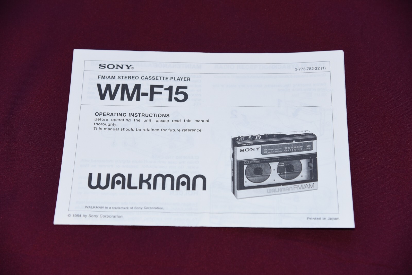 Sony WM-F15 Walkman Cassette Player User Guide Instructions