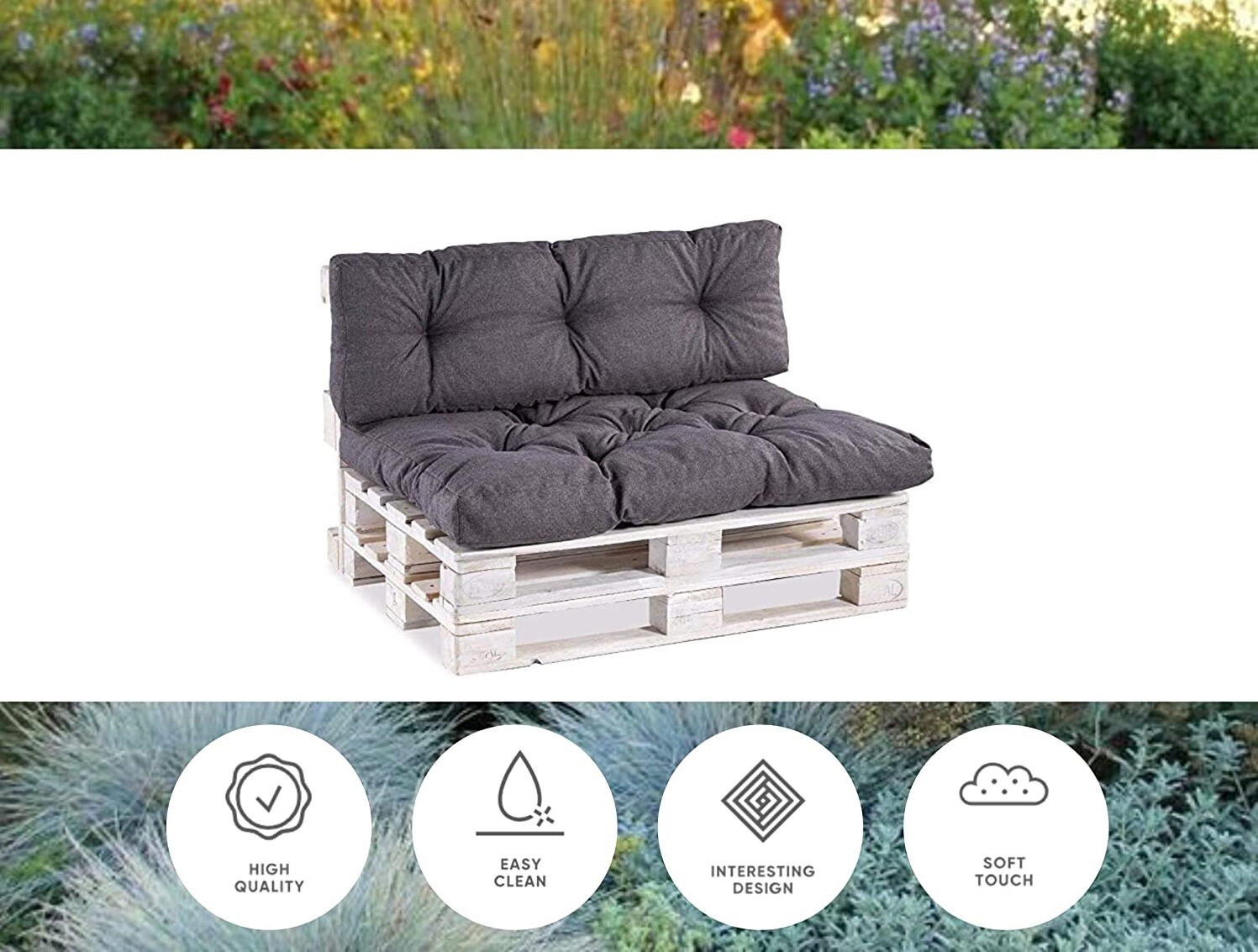 Garden Outdoor Pallet Cushions EURO Pallet Sofa Grey Tufted Quilted