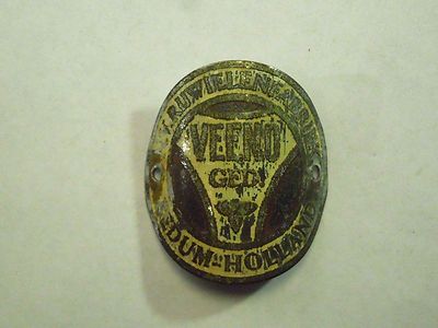 Vintage Veeno Ged. Bicycle Head Badge Emblem N.V. Ruwielenfabriek Bedum Holland