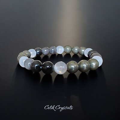 Pyrite Obsidian Selenite Bracelet 8mm Natural Stones Unisex Healing Bracelet