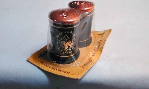 Vintage Aluminum 2" Niagara Falla Salt & Pepper Shakers Sealed - Picture 2 of 4
