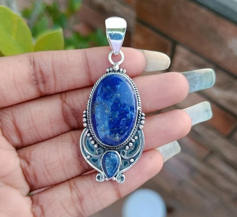 Кулон ручной работы из стерлингового серебра 925 пробы с драгоценными камнями лазуритом ASQ17 - Изображение 2 из 4