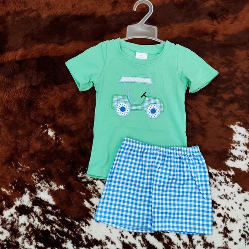 Baby Girls Sibling Embroidery Golf Car Summer Shorts Outfit Kids Clothes - Picture 6 of 7