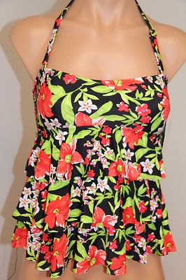 NWT Island Escape Swimsuit Tankini Top Red Tiered Bandini Removable Strap