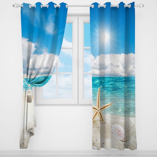 Blue Ocean Beach Starfish 3D 2 Panels Window Curtains Blockout Drapes Fabric - Picture 6 of 11