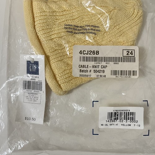 Vintage Baby Gap Yellow Cable Sweater Hat Newborn Stage 1 Up to 3 Months NWT - Picture 3 of 6