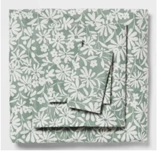 Room Essentials Twin/XL Twin Microfiber Green/white Floral Sheet Set NEW!!