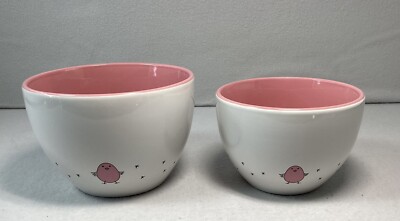 Chick by A H Stoneware - 2 Pink Ceramic Nesting Bowls ~ 4'' & 5''