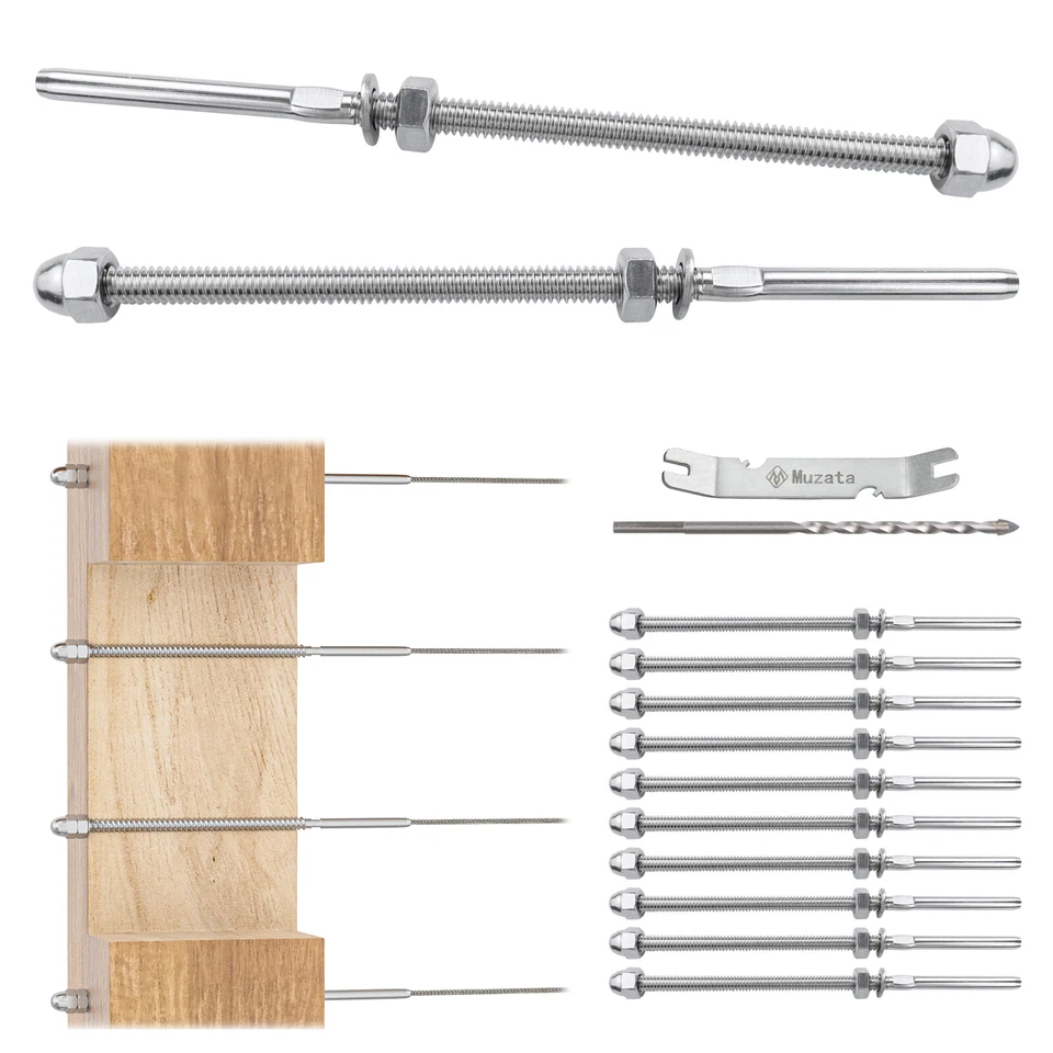 Muzata Cable Railing Kit Hand Swage Threaded Stud Tensioner Hardware CR39