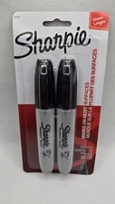 🖊️ Sharpie Chisel Tip Permanent Markers Black 2 Pack Quick Dry Broad Point NEW
