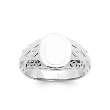Men's 925 Silver Rhodium-Plated Ring - Baroque Signet Engraving