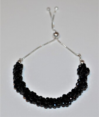 Black Spinel Bracelet 36.00 ctw SS 925 Adjustable Up to 9.5'' Wrist NEW #B7211