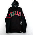 Chicago Bulls Hoodie Medium Mens Black Red Pinstripe '47 Brand Shortstop Top New