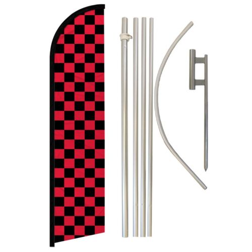 Black & Red Checkered Full Curve Windless Swooper Flag & Pole Kit Racing  - Afbeelding 1 van 7