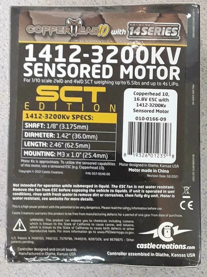 Combo Sensorizado Castle Creations Copperhead 10 1/10 con 1412 3200Kv 010016609 ¡Nuevo!! Foto 3 de 4