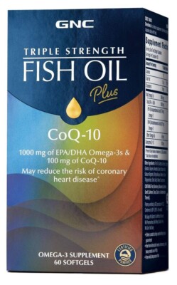 GNC Triple Strength Fish Oil Plus CoQ-10 Omega-3s, EPA/DHA Antioxidant, 60 softg
