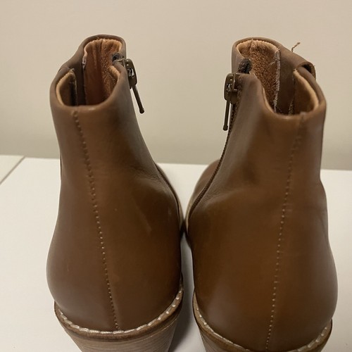 ELK Sz 37 6 Tan leather ankle Boots Maseur Insole side zip block heel round toe - Picture 19 of 19
