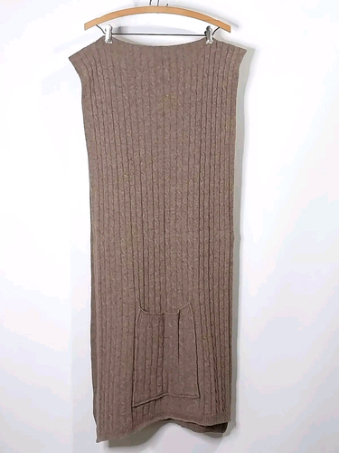 Columbine Cody Cozy Lambswool Cable Knit Pocketed Brown Shawl Scarf Wrap 20"x80"