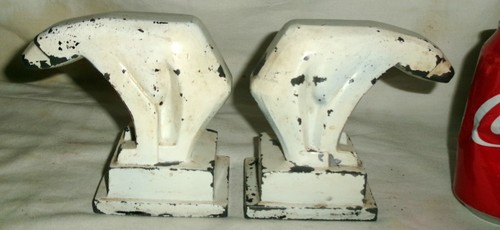 ANTIQUE RONSON USA ARCTIC SEA ICE ART DECO WHITE POLAR BEAR CUB STATUE BOOKENDS - Picture 5 of 14