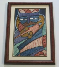 VINTAGE CUBIST PAINTING CUBISM MODERNISM SIGNED PORTRAIT FACE HEAD EXPRESSIONISM