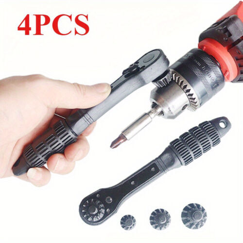 4pcs Drill Chuck Wrench Set, 2-in-1 Black Fast Ratchet Drill Chuck Key Wrench - Picture 1 of 21