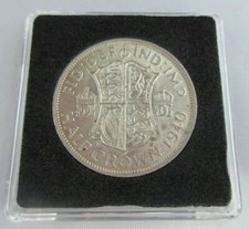 1940 KING GEORGE VI BARE HEAD .500 SILVER aUNC HALF CROWN IN QUADRANT CAPSULE