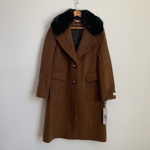 Sale! 400 $ Calvin Klein einreihiger abnehmbarer Mantel mit Kunstfellbesatz Größe L - Bild 4 von 11