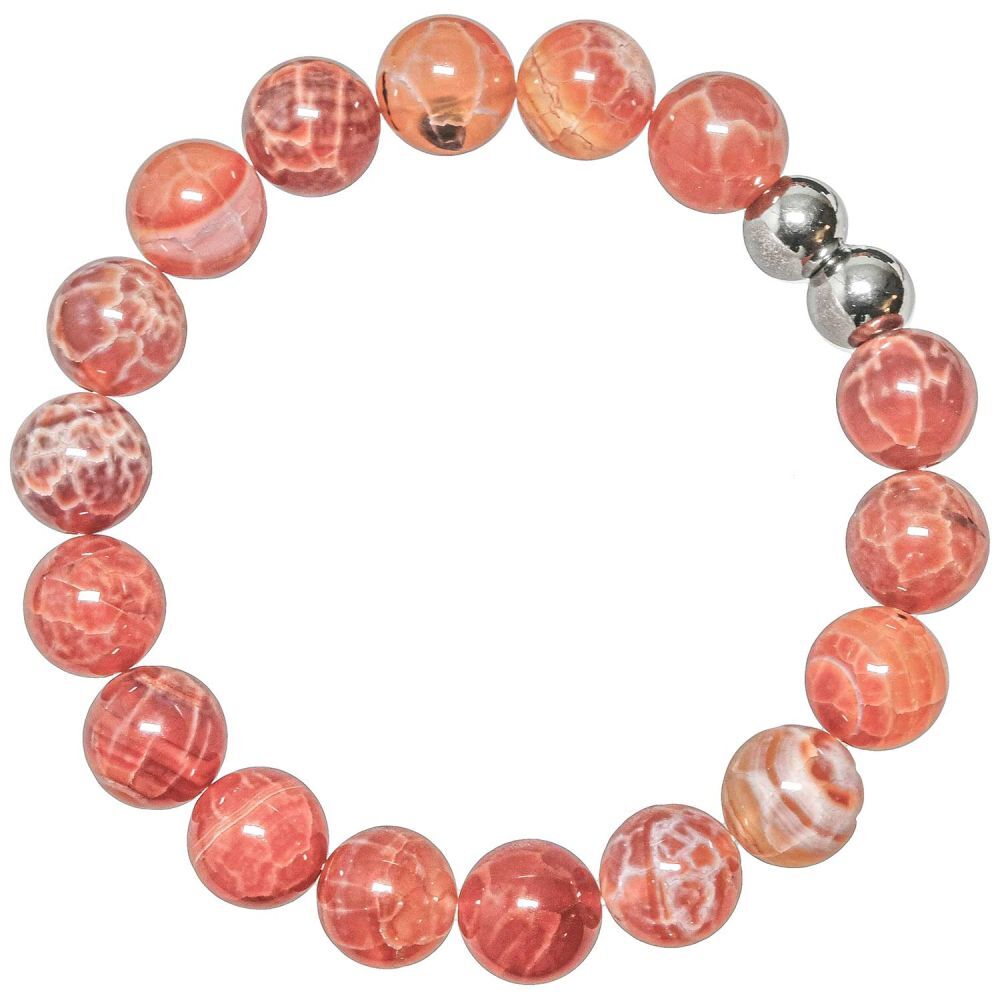 Bracelet en agate de feu perles rondes 10mm bijou en pierre naturelle pour homme et femme