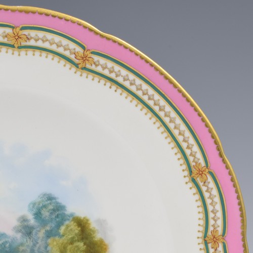 Stunning Minton Porcelain Pearl Jewelled Landscape Dessert Plate Pink Ground 1 - Picture 5 of 8