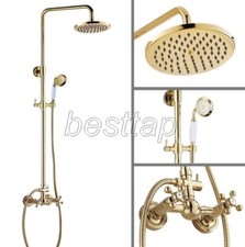 Gold Color Brass Bathroom Rain Shower Faucet Set Double Handles Mixer Tap sgf334
