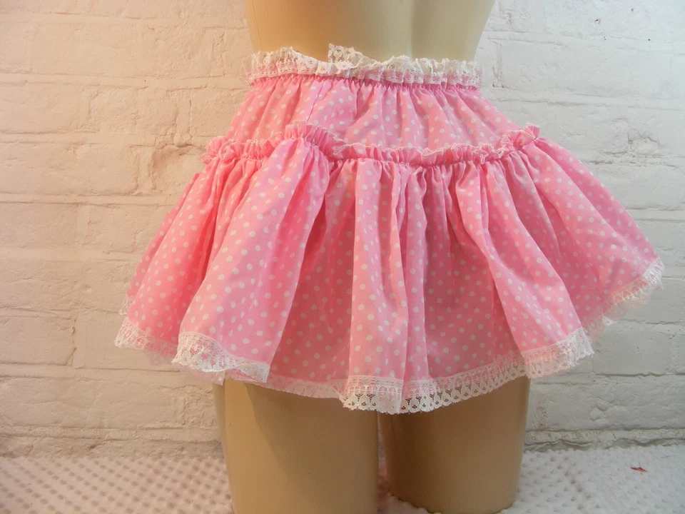 SISSY ADULT BABY SEXY FANCY DRESS pink polka dot MICRO MINI FRILLY SKIRT 11"LONG - Изображение 2 из 2