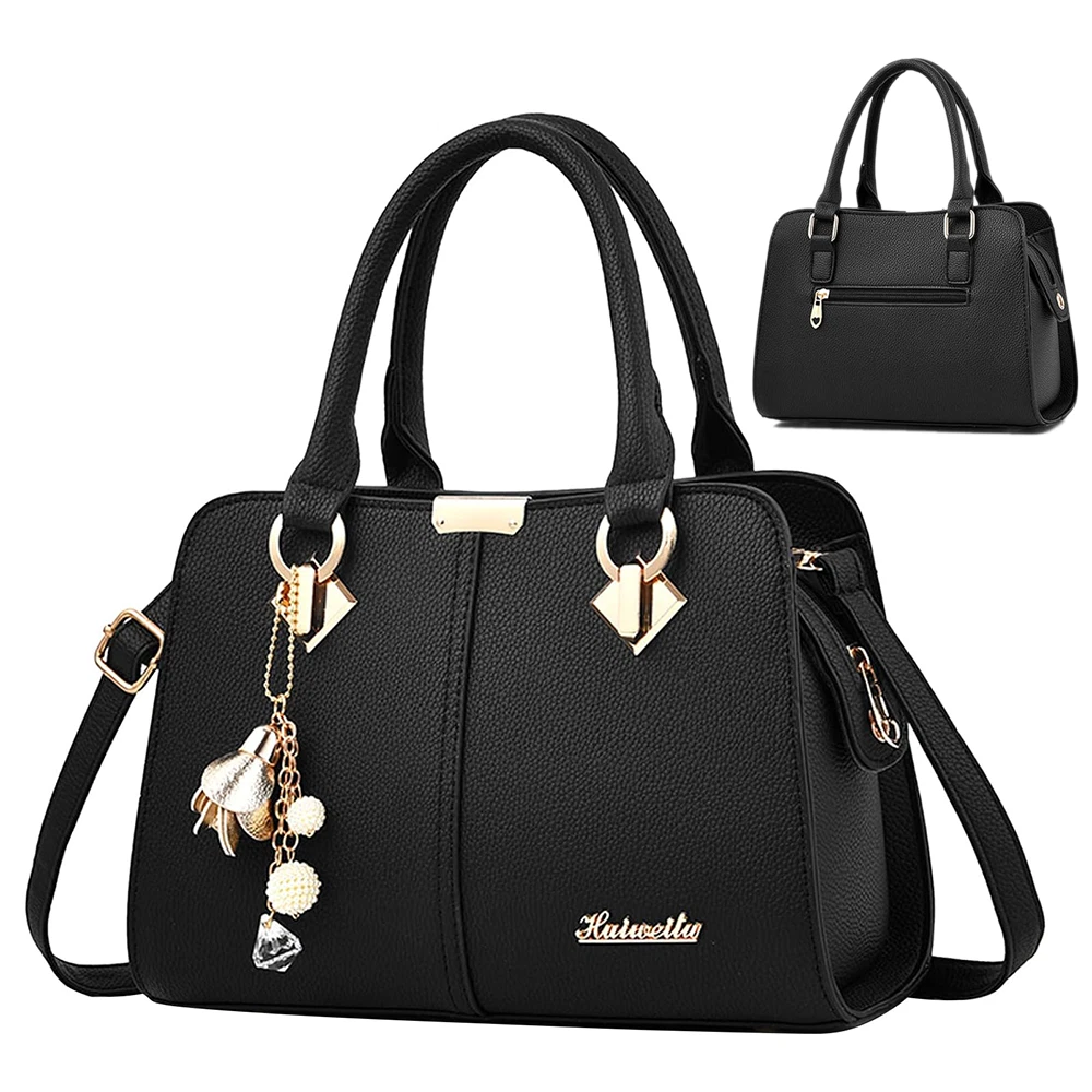 Schwarze Lederhandtasche