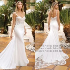 Boho Mermaid Wedding Dresses Spaghetti Straps Backless Lace Applique Bridal Gown