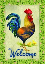 Rooster Welcome Large Flag
