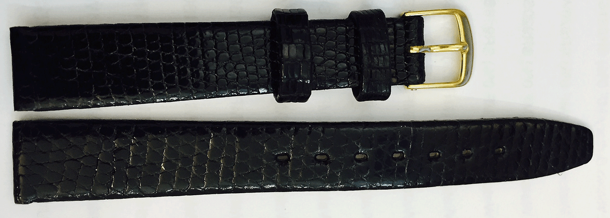 Bracelet De Montre En Cuir De Lézard Véritable Noir - Largeur 10 Mm - Fabriqué En France - Neuf