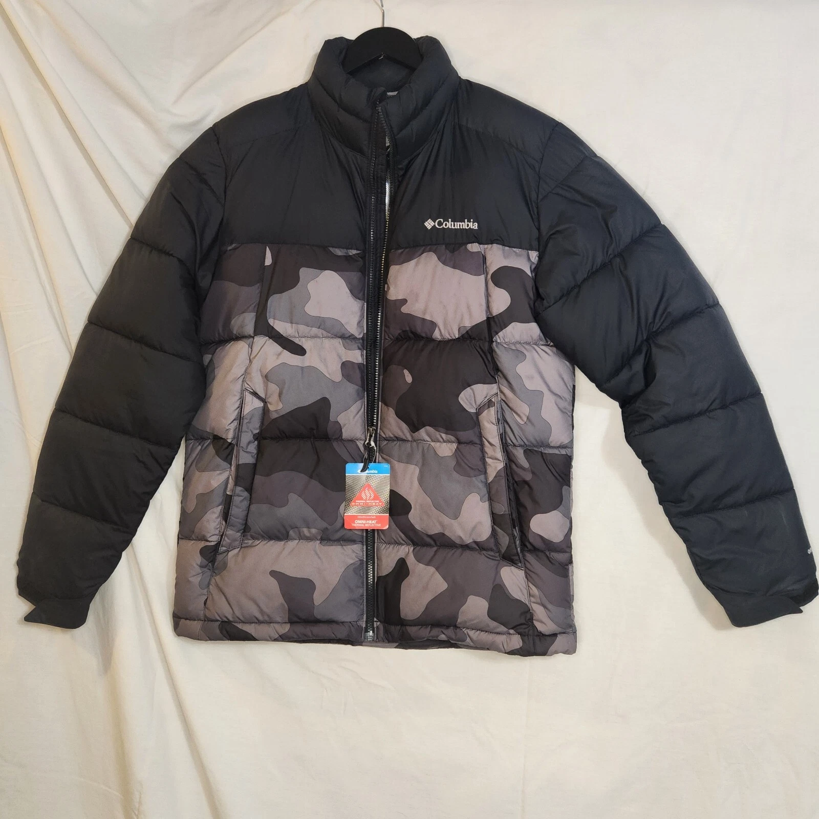 NWT COLUMBIA Pike Lake Omni Heat Black Camo Puffer Jacket Mens Small MSRP 200
