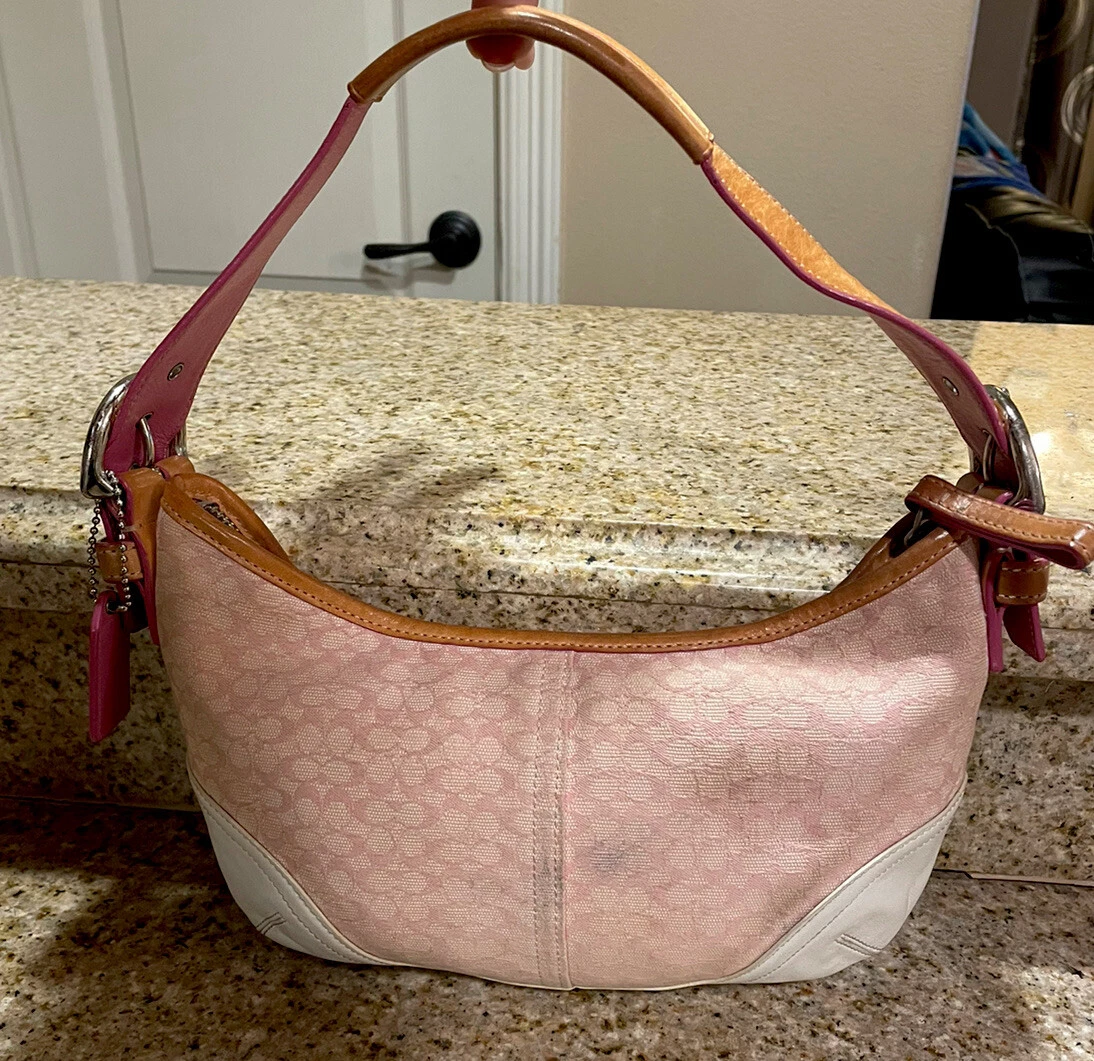 Coach Pink and White Canvas and Leather Shoulder Bag Purse *READ*