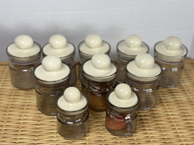 10 Vtg MCM Plastic Spice Jar Canister Set Airtight Lid Clear Ivory 4 & 4.5  Lot