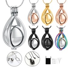 Cremation Jewelry Teardrop Urn Necklace for Ashes W/ Hollow Ball Memorial Locket