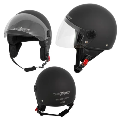 A-PRO Open Face Jet Helmet Moped Motorbike Scooter Antiscratch Visor Matt Black XL