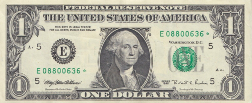1995 $1 Dollar Bill Unique Fancy Serial # Star Note Bill E08800636*